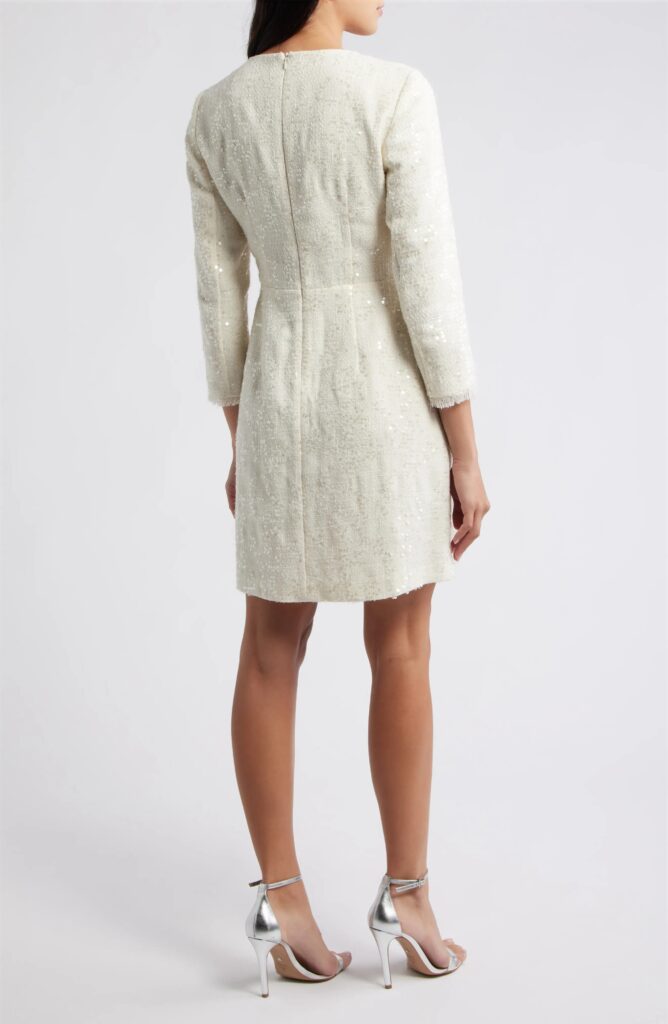 Bow Detail Sequin Tweed Sheath Dress Full Size Image 3