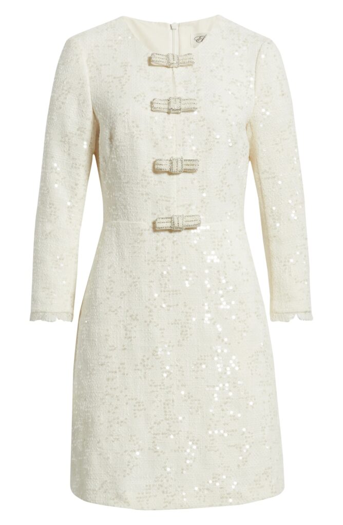 Bow Detail Sequin Tweed Sheath Dress Full Size Image 4