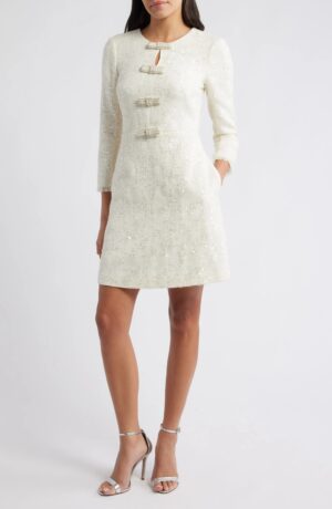 ELIZA J Bow Detail Sequin Tweed Sheath Dress