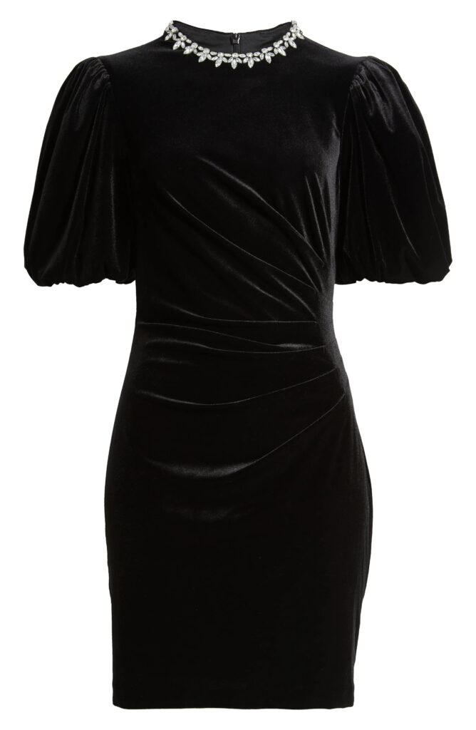 Jeweled Neck Velvet Dress Full Size Image 4