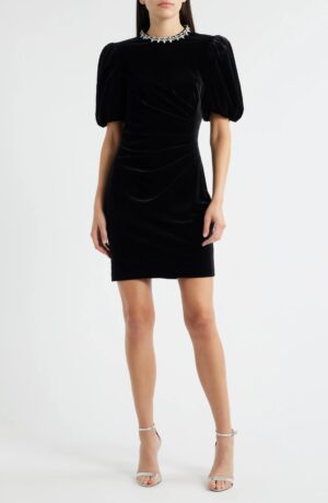 ELIZA J Jeweled Neck Velvet Dress