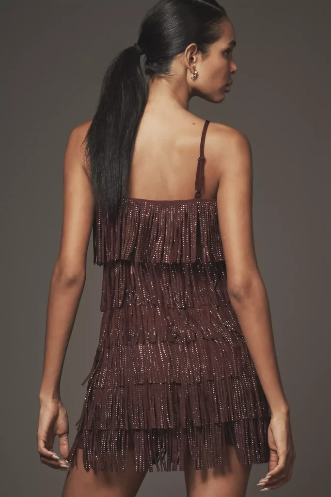 Square-Neck Fringe Mini Dress Full Size Image 4