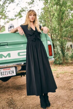 HUNTER BELL NYC Calista Dress Black Tie Front Maxi Dress