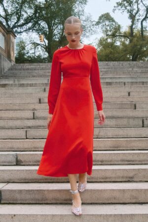 HUNTER BELL NYC Delancey Dress Red Long Sleeve Midi Dress