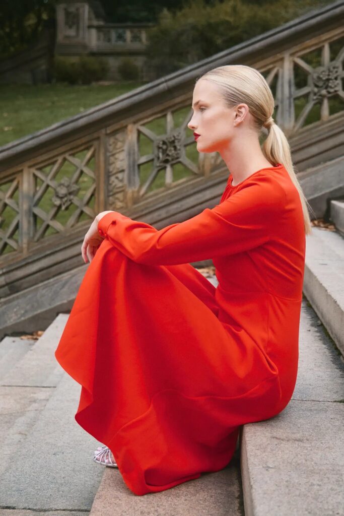 Delancey Dress Red Long Sleeve Midi Dress Full Size Image 4