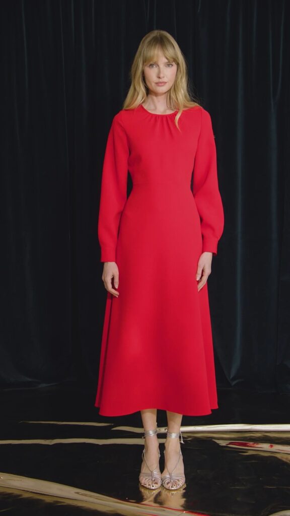 Delancey Dress Red Long Sleeve Midi Dress Full Size Image 5