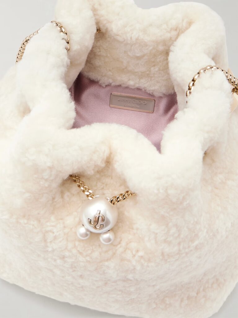 Bon Bon Faux Pearl-Embellished Shearling Bucket Bag Full Size Image 4