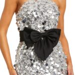 Strapless Pailette Column Midi Dress with Bow Thumbnail 3