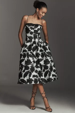 MAEVE Sleeveless Jacquard Drop-Waist Midi Dress