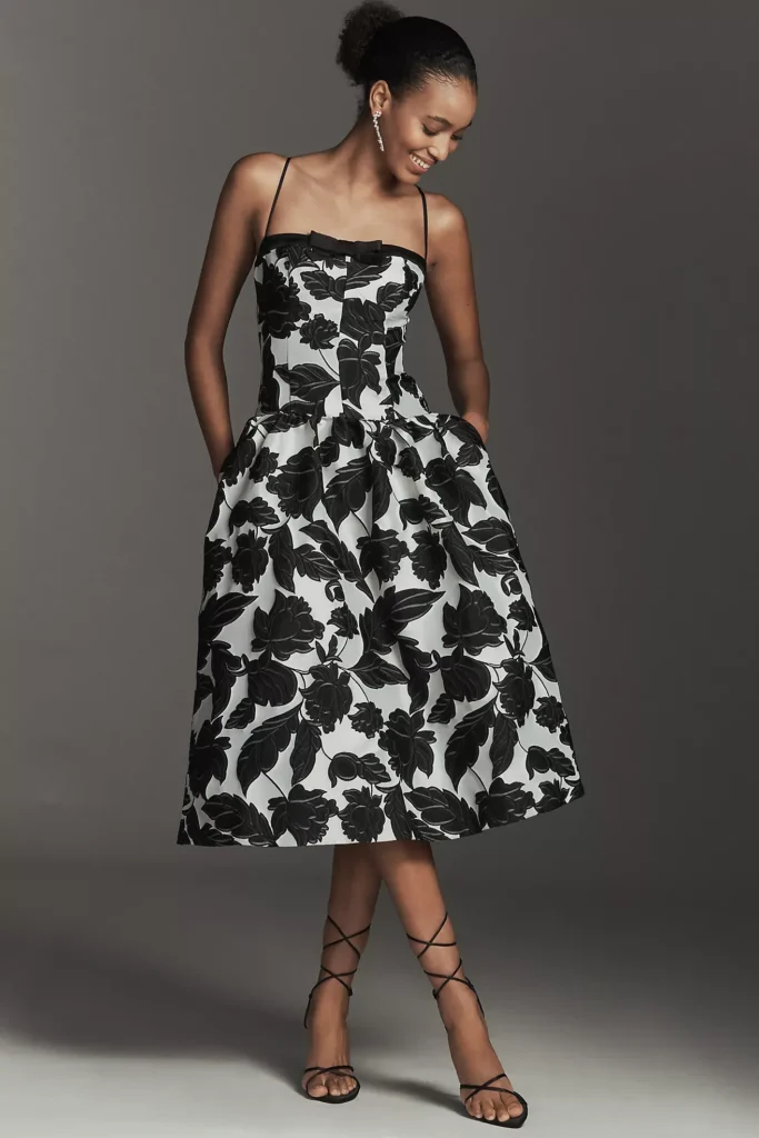 Sleeveless Jacquard Drop-Waist Midi Dress Full Size Image 1