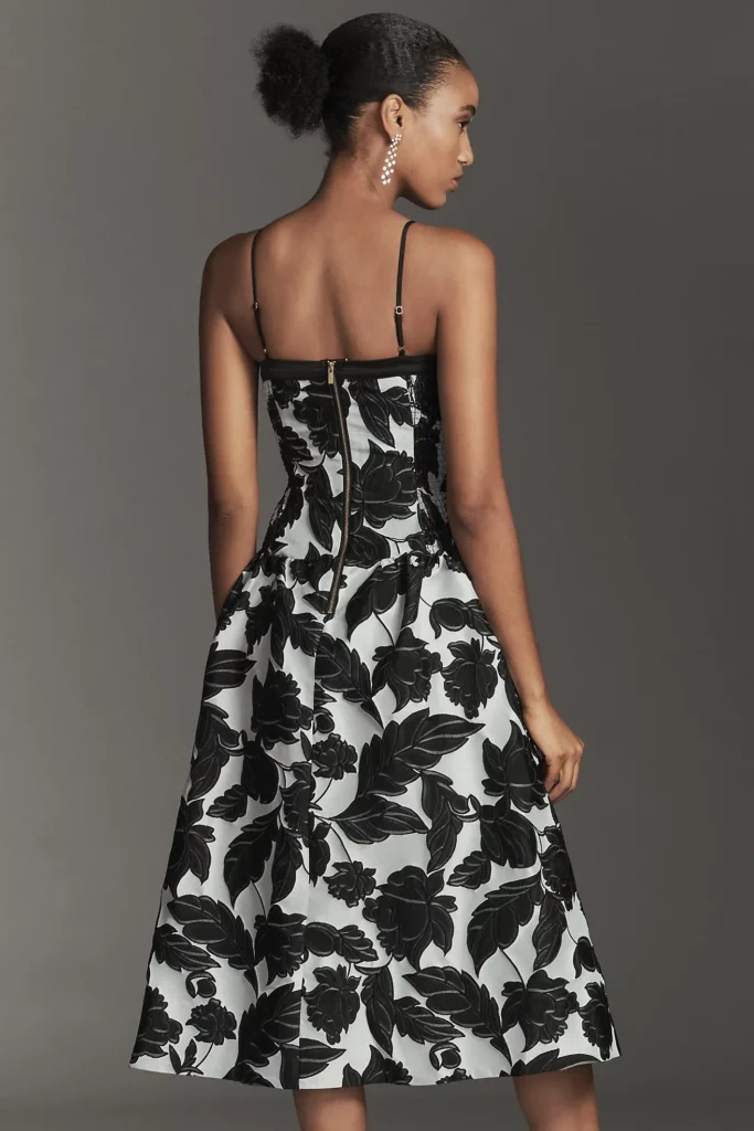 Sleeveless Jacquard Drop-Waist Midi Dress Full Size Image 3