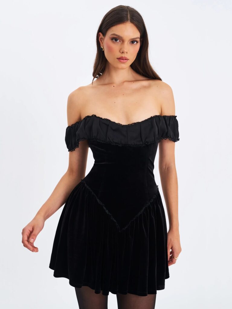 Daisha Lace Trimmed Off-Shoulder Ruched Mini Dress Full Size Image 4