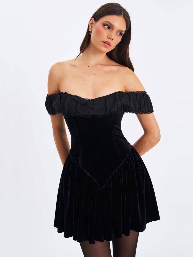 Daisha Lace Trimmed Off-Shoulder Ruched Mini Dress Full Size Image 5