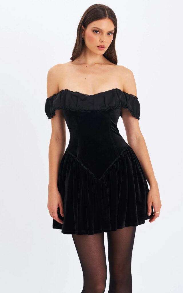 Daisha Lace Trimmed Off-Shoulder Ruched Mini Dress Full Size Image 3