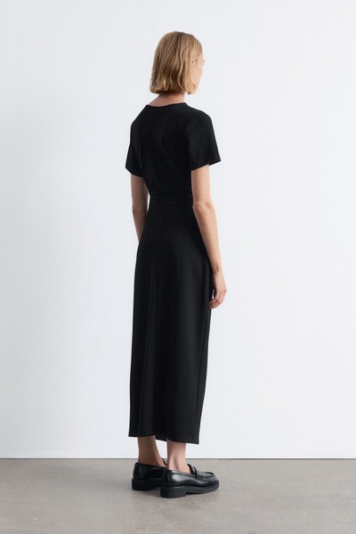 Draped Short-Sleeve Midi Dress Full Size Image 4