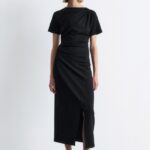 Draped Short-Sleeve Midi Dress Thumbnail 1
