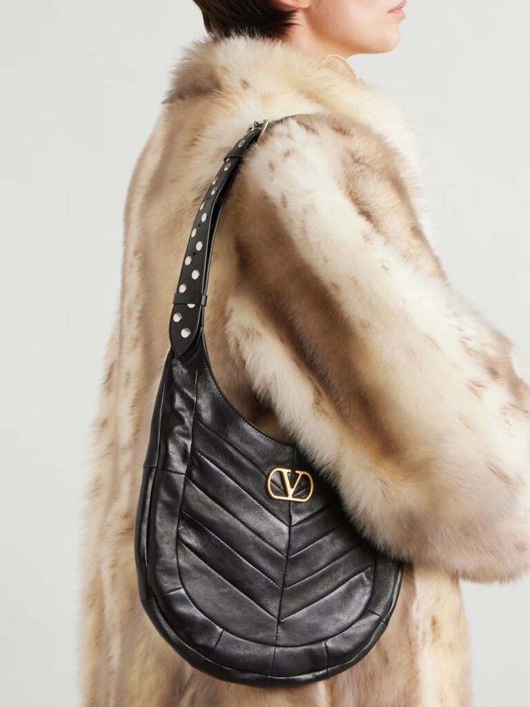 Small Studded Paneled Leather Shoulder Bag Full Size Image 2