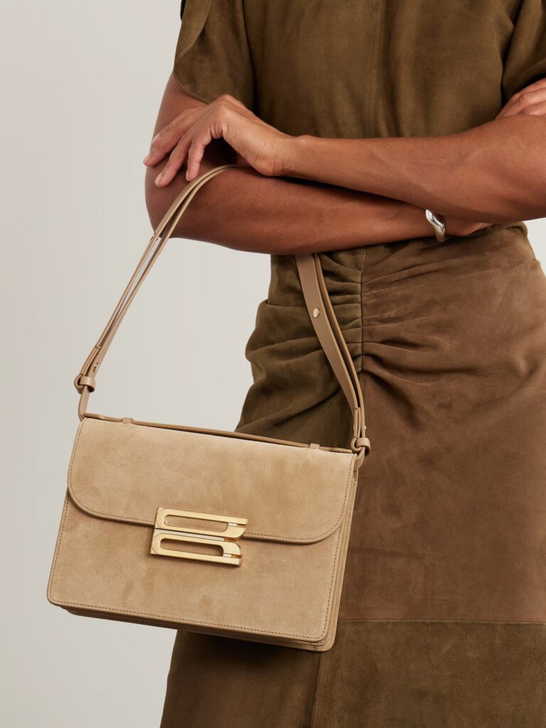 The Dorian Leather-Trimmed Suede Shoulder Bag Full Size Image 4