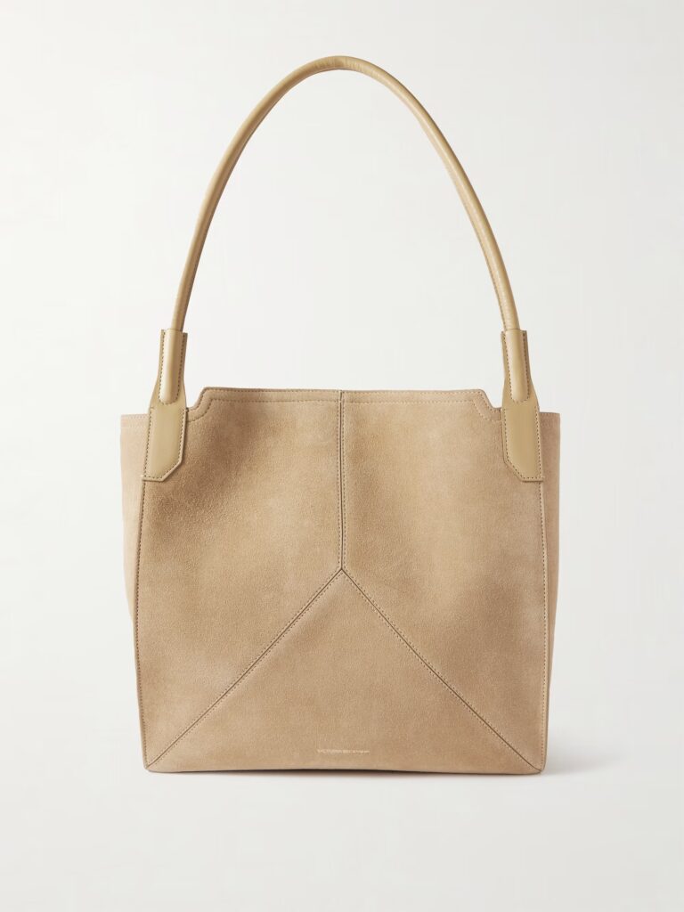 The Victoria Soft Mini Leather-Trimmed Suede Tote Full Size Image 1