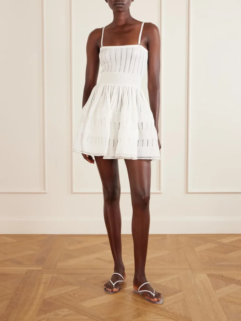Tiered Pointelle-knit Mini Dress Full Size Image 1