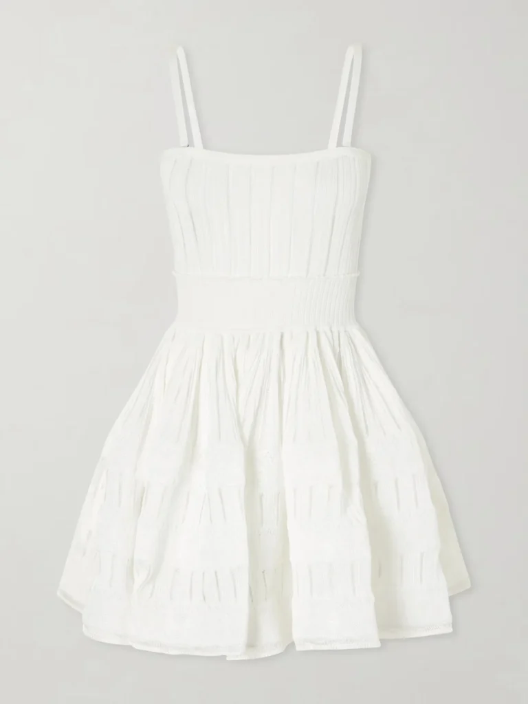 Tiered Pointelle-knit Mini Dress Full Size Image 2