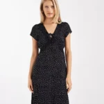 Brave Soul Tie Front Midi Dress with Lace Detail Thumbnail 2