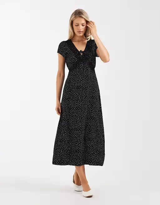Brave Soul Tie Front Midi Dress with Lace Detail Full Size Image 1