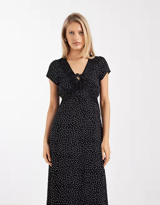 Brave Soul Tie Front Midi Dress with Lace Detail Full Size Image 2
