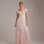 Bridesmaids Bardot Ruffle Chiffon Maxi Dress Thumbnail 1