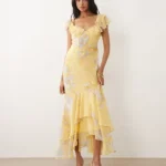 Frill Sleeve Maxi Dress with Fish Tail Hem Thumbnail 2