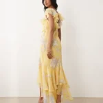 Frill Sleeve Maxi Dress with Fish Tail Hem Thumbnail 4