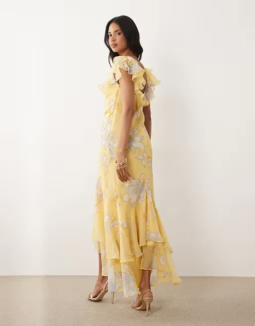 Frill Sleeve Maxi Dress with Fish Tail Hem Full Size Image 4