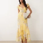 Frill Sleeve Maxi Dress with Fish Tail Hem Thumbnail 1