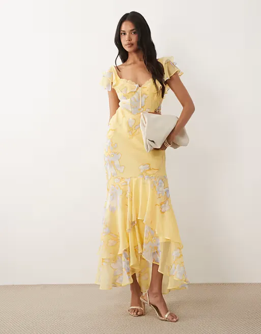 Frill Sleeve Maxi Dress with Fish Tail Hem Full Size Image 1
