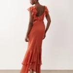 Frill Sleeve Maxi Dress with Fish Tail Hem Thumbnail 3