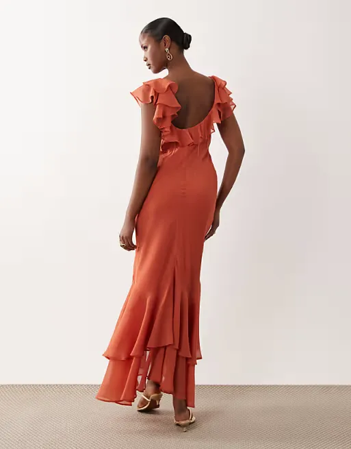 Frill Sleeve Maxi Dress with Fish Tail Hem Full Size Image 3