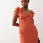 Frill Sleeve Maxi Dress with Fish Tail Hem Thumbnail 4