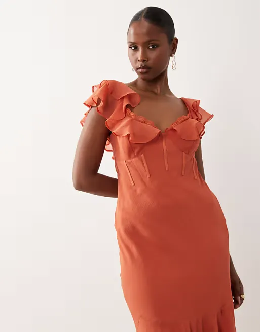 Frill Sleeve Maxi Dress with Fish Tail Hem Full Size Image 4