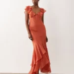 Frill Sleeve Maxi Dress with Fish Tail Hem Thumbnail 1