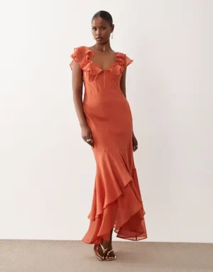 ASOS Frill Sleeve Maxi Dress with Fish Tail Hem