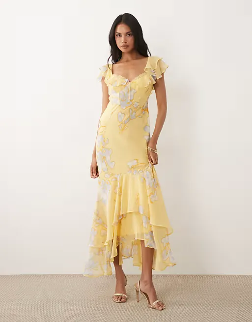 Frill Sleeve Maxi Dress with Fish Tail Hem Full Size Image 2