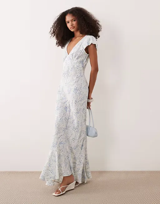 Puff Sleeve V-neck Mxi Day Dress Full Size Image 1