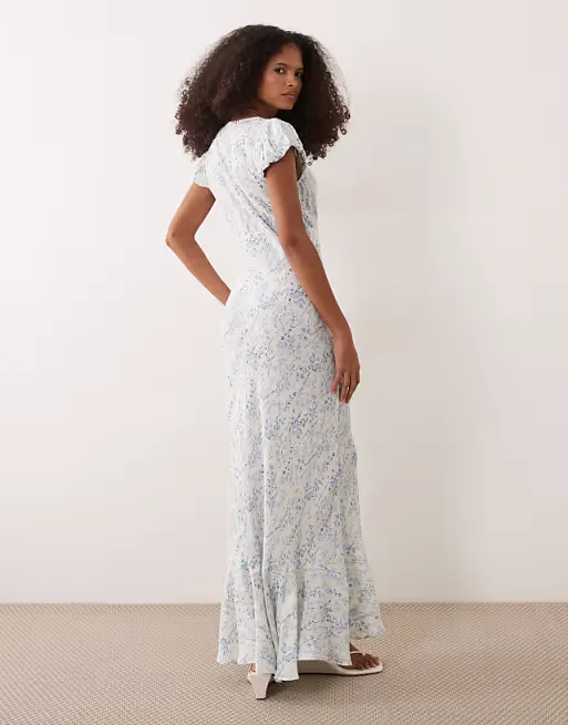 Puff Sleeve V-neck Mxi Day Dress Full Size Image 2