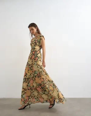 ASOS Topshop Pleated Open Back Maxi Dress