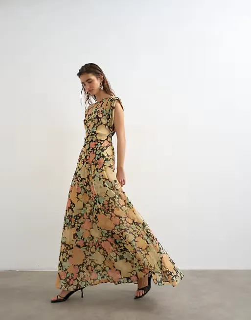 Topshop Pleated Open Back Maxi Dress Full Size Image 1