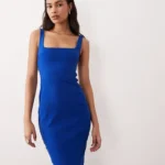 Vesper Bengaline Sleeveless Square Neck Fishtail Midi Dress Thumbnail 3