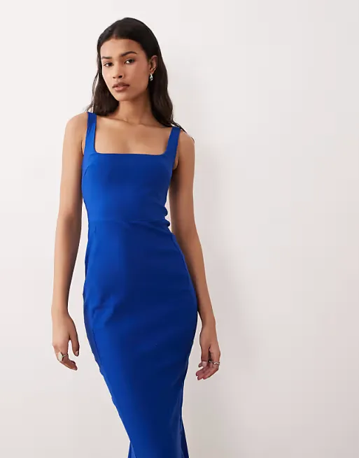 Vesper Bengaline Sleeveless Square Neck Fishtail Midi Dress Full Size Image 3