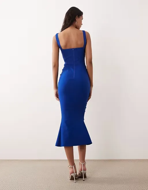 Vesper Bengaline Sleeveless Square Neck Fishtail Midi Dress Full Size Image 4