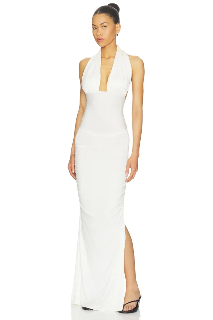 Amanda Solid Halter Maxi Dress Full Size Image 4