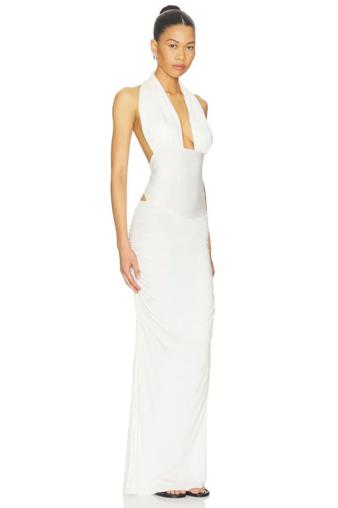 Amanda Solid Halter Maxi Dress Full Size Image 3